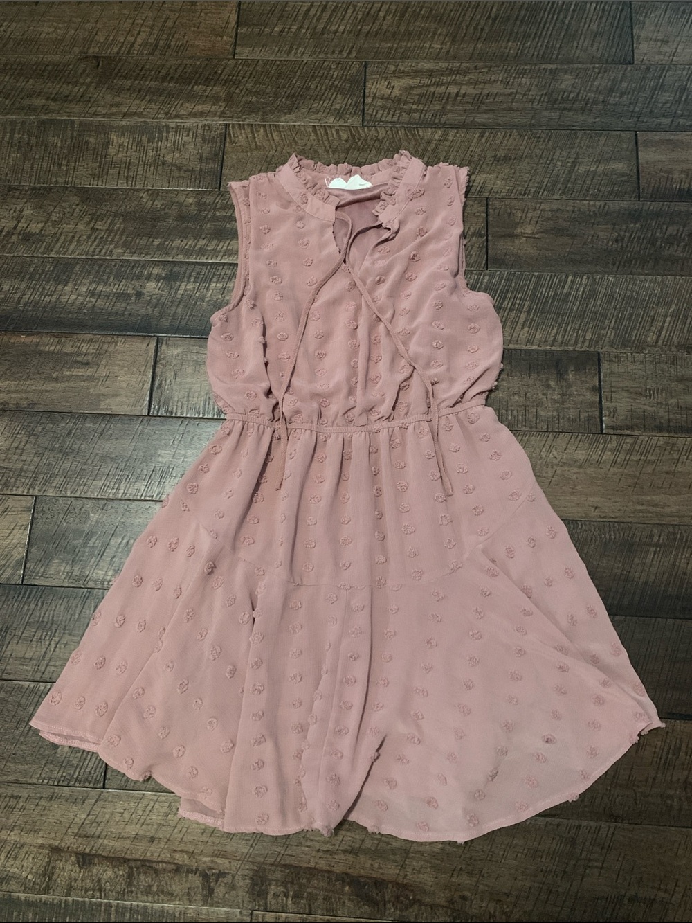 Sweet Wanderer Mauve Sleeveless Ruffle Neck Dress
